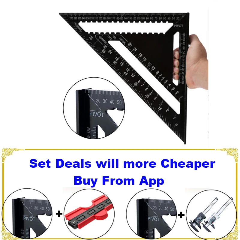 7inch 12inch Aluminum Alloy Triangle Angle Ruler Squares for Woodworking Speed Square Angle Protractor Measuring Tools Rulers