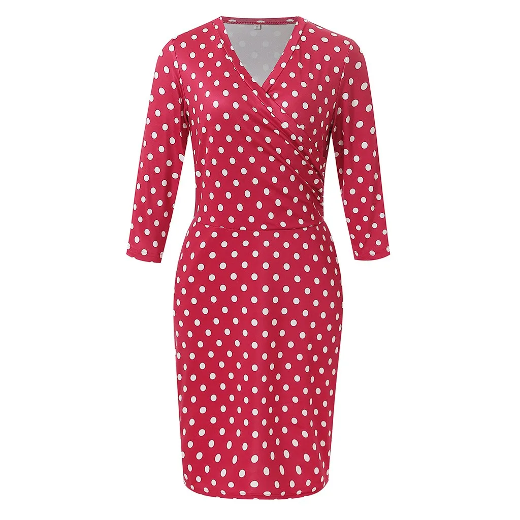 Dot Printed Dress Women Sexy V-Neck Wrapped Chest Sheath Three Quarter Sleeves Sundress Lady Elegant Evening Party Dress
Dot Printed Dress Women Sexy V-Neck Wrapped Chest Sheath Three Quarter Sleeves Sundress Lady Elegant Evening Party Dress