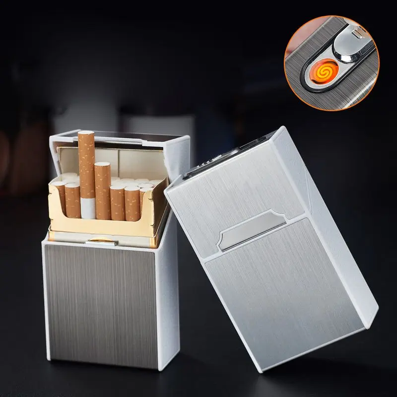 

Creative Metal Cigarette Case Electronic Lighter Can Hold 20PC Cigarettes USB Rechargeable Lighter Portable Cigarette Lighter