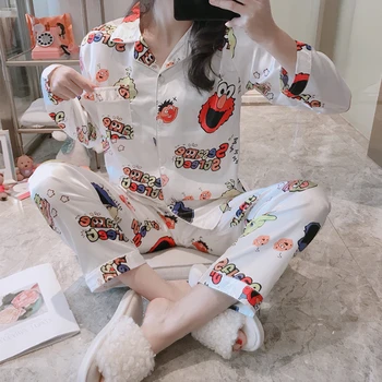 Luxury Silk Female Pajamas For Women Long Sleeve Cartoon Print Cute Pyjama Sets For Spring Summer Casual Sleepwear
Luxury Silk Female Pajamas For Women Long Sleeve Cartoon Print Cute Pyjama Sets For Spring Summer Casual Sleepwear
