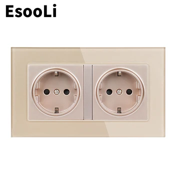 EsooLi Gold 16A Double EU Standard Wall Socket Crystal Glass Panel Power Outlet Grounded With Child Protective Door
EsooLi Gold 16A Double EU Standard Wall Socket Crystal Glass Panel Power Outlet Grounded With Child Protective Door