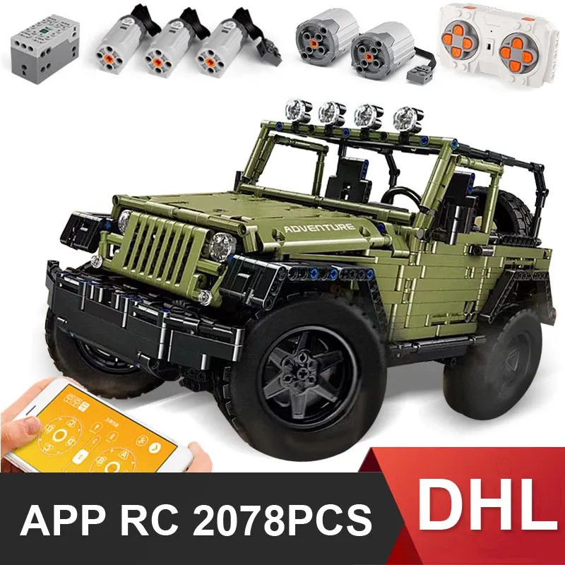 DHL 13124 MOC RC Jeep Wrangler Adventurer Off-road car fit Technic building blocks Bricks kids Toys gifts for children boys
DHL 13124 MOC RC Jeep Wrangler Adventurer Off-road car fit Technic building blocks Bricks kids Toys gifts for children boys