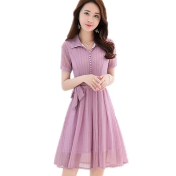 Fashion Summer 2020 New Chiffon Vertical Stripe Lapel Bowknot Short Sleeve Slim Pearl Button All-match Pleat Mini Dress TTT19
Fashion Summer 2020 New Chiffon Vertical Stripe Lapel Bowknot Short Sleeve Slim Pearl Button All-match Pleat Mini Dress TTT19