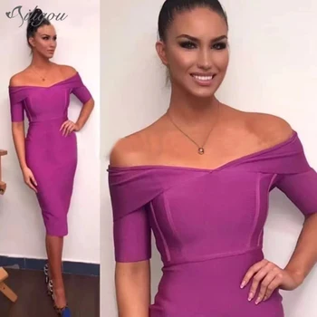 Ailigou2019 Autumn Women's Bandage Dress Celebrity Party Sexy Bodycon Off Shoulder Short Sleeve Purple Knee Dress Vestidos
Ailigou2019 Autumn Women's Bandage Dress Celebrity Party Sexy Bodycon Off Shoulder Short Sleeve Purple Knee Dress Vestidos
