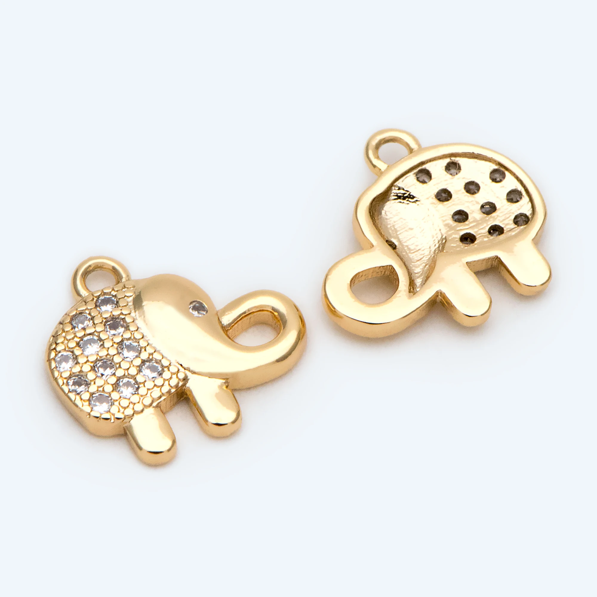 

10pcs CZ Paved Tiny Elephant Charm, Real Gold Plated Brass, Jewelry Supply (GB-2385)