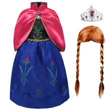 Dziewczyny Anna sukienka księżniczki elsy dzieci kostium z rękawiczkami peruka korona dzieci królowa śniegu ubrania Halloween sukienka na przyjęcie urodzinowe(China)
