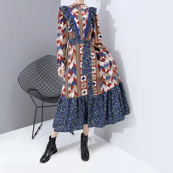 Women Temperament Pattern Print Ruffles Dress 2020 Spring New Style Loose Retro Stand Collar Long Sleeve Dress Plus Size
Women Temperament Pattern Print Ruffles Dress 2020 Spring New Style Loose Retro Stand Collar Long Sleeve Dress Plus Size