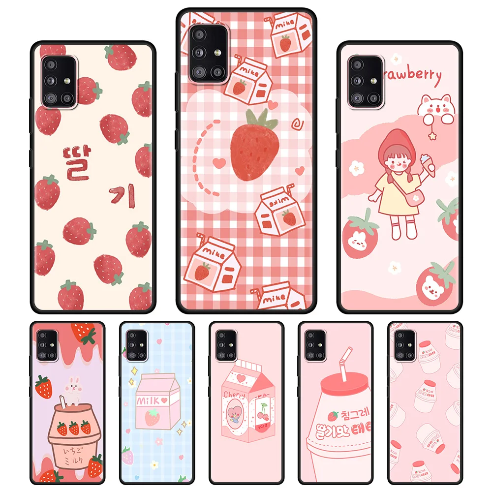 Cartoon Strawberry Milk Box Case For Samsung Galaxy A03 A13 A12 A51 A71 A31 A41 A11 A72 A52 A21s A32 A22 A02s A02 F42 Fundas | Мобильные