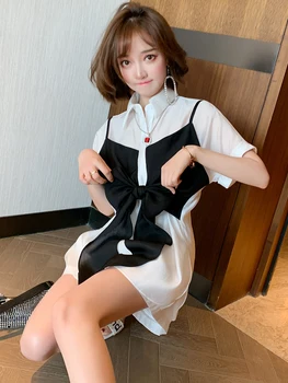 Fashion Stitching Strap Elegant Lapel Fake Two-Piece Shirt + High Waist Shorts Suit Women's Fashion Summer New Style
Fashion Stitching Strap Elegant Lapel Fake Two-Piece Shirt + High Waist Shorts Suit Women's Fashion Summer New Style