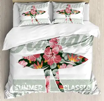 Hawaiian Duvet Cover Set Queen Size Tropical Hawaii Hibiscus Surfing Girl Silhouette Surfboard Retro Themed Artprint Decorative
Hawaiian Duvet Cover Set Queen Size Tropical Hawaii Hibiscus Surfing Girl Silhouette Surfboard Retro Themed Artprint Decorative