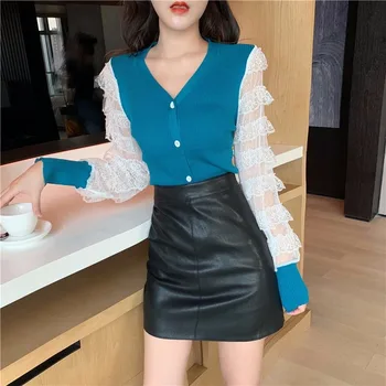2020 Spring And Autumn New Cardigan Women's Lace Long-sleeved Stitching Sweater Slim Temperament V-neck Sweater
2020 Spring And Autumn New Cardigan Women's Lace Long-sleeved Stitching Sweater Slim Temperament V-neck Sweater