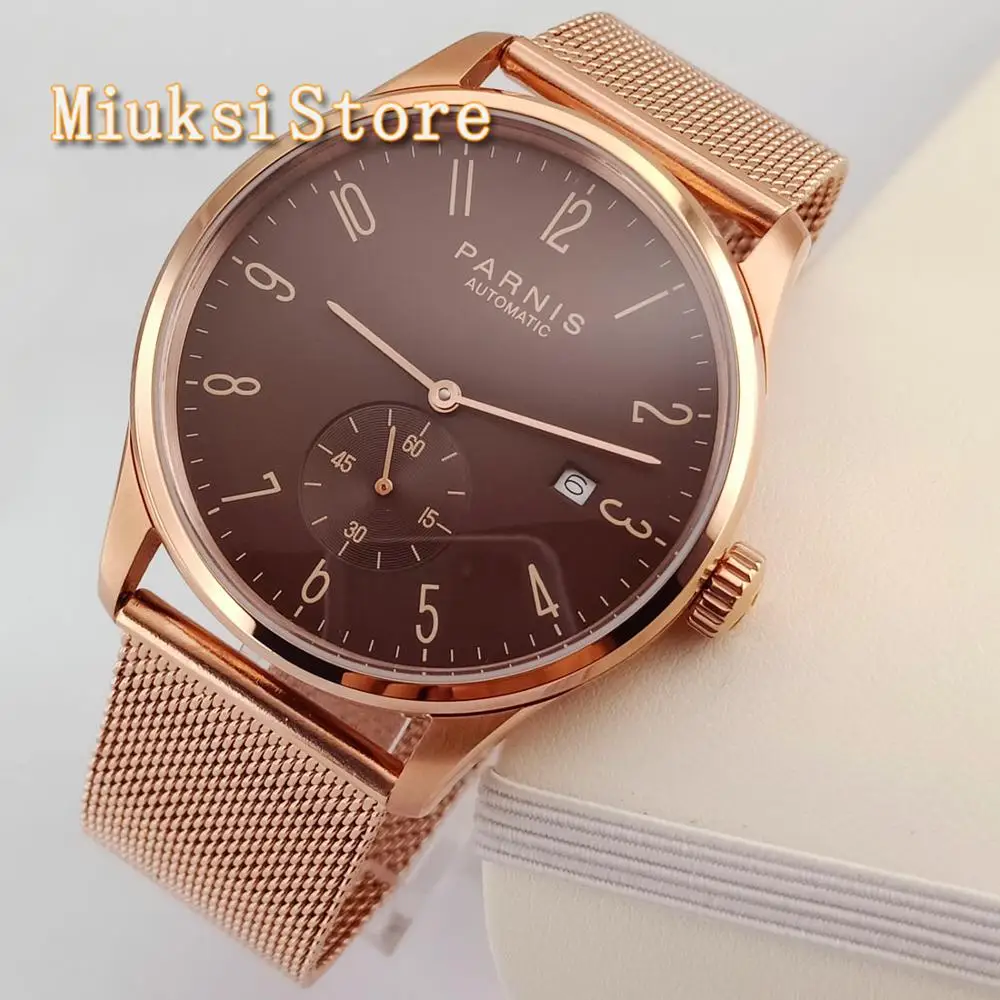 Parnis 41mm mens top luxury mechanical watch rose gold case coffee dial date steel strap sea gull automatic movement Wrist
Parnis 41mm mens top luxury mechanical watch rose gold case coffee dial date steel strap sea gull automatic movement Wrist