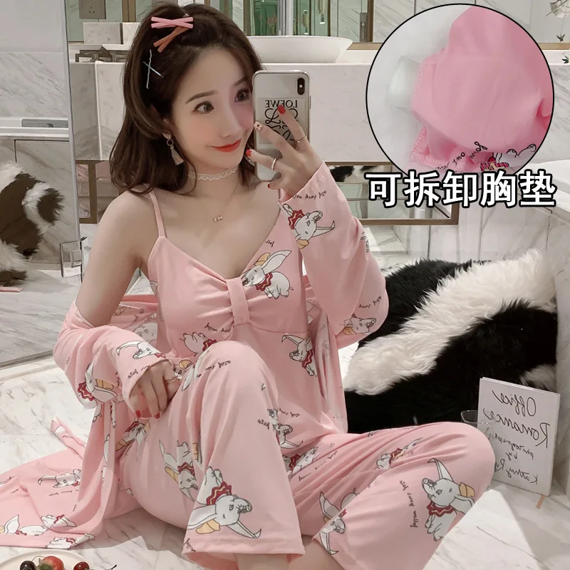 According to Feminine Deconstructable Bra Pajamas Women's Autumn Long Sleeve Three-piece Set with Chest Pad Camisole Loose-Fit W
According to Feminine Deconstructable Bra Pajamas Women's Autumn Long Sleeve Three-piece Set with Chest Pad Camisole Loose-Fit W