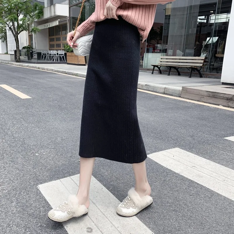 Mid-long Knitted Half-length Skirt Women's High Waist Elastic Waist A-line Skirt One-step Skirt Autumn Winter Open-forked Skirt
Mid-long Knitted Half-length Skirt Women's High Waist Elastic Waist A-line Skirt One-step Skirt Autumn Winter Open-forked Skirt
