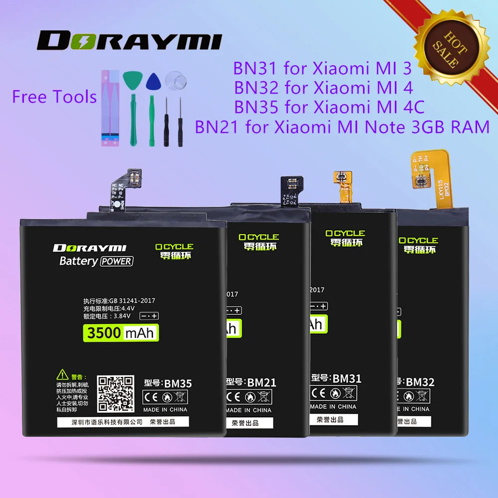 DORAYMI BM21 BM31 BM32 BM35 батарея для Xiaomi Mi 3 4 4C Note 3GB RAM Mi3 Mi4 Mi4C батареи телефона Высокая