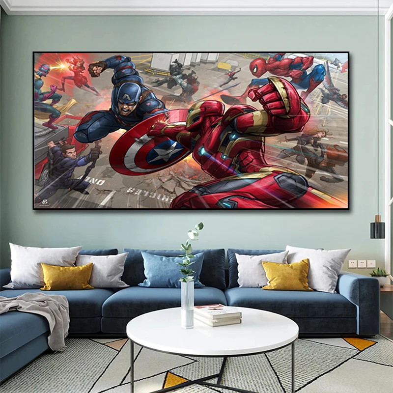 Фото Декоративный постер Marvel рисунок на холсте в виде супергероев Мстителей комиксов