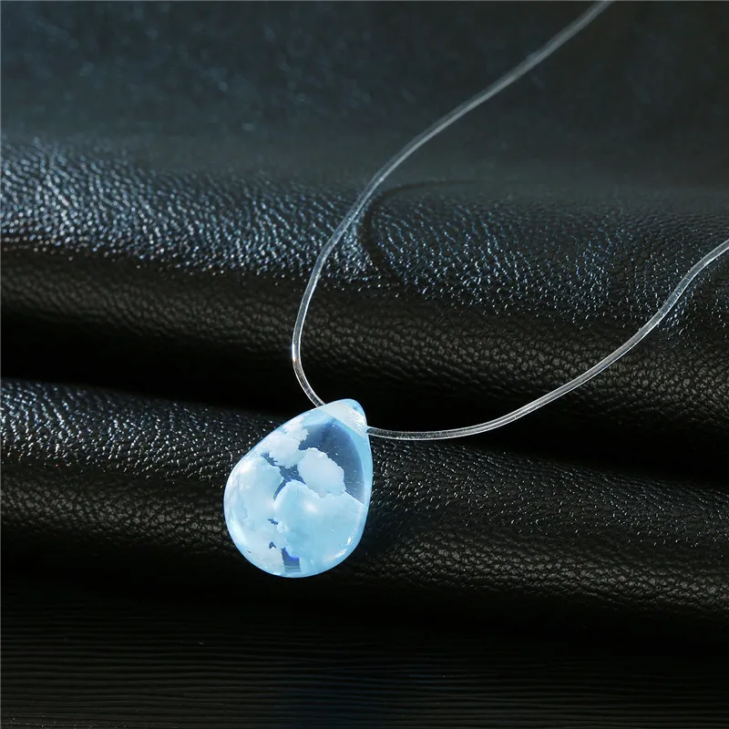 Mermaid Tear Necklaces Water Drop Crystal Choker Necklaces Transparent Fishing Line Invisible Chain Necklaces Collier Wholesale (6)
