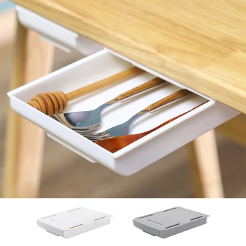 

2020 Hidden Table Under Paste Plastic Desk Organizer Memo Pen Stationery Storage Box Case Desk Drawer Divider Stationery Sticky