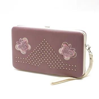 

PU Leather Rivet Flower Women‘s Long Wallet Coin Purse Pouch Phone Bag Bolso Mujer Bolsa Carteira Feminina Box Package for Girls