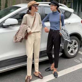 Winter Pockets Elegant Woolen Pants Casual Women High Elastic Waist Harem Pants Female Fall Warm Thick Ankle-Length Trousers
Winter Pockets Elegant Woolen Pants Casual Women High Elastic Waist Harem Pants Female Fall Warm Thick Ankle-Length Trousers