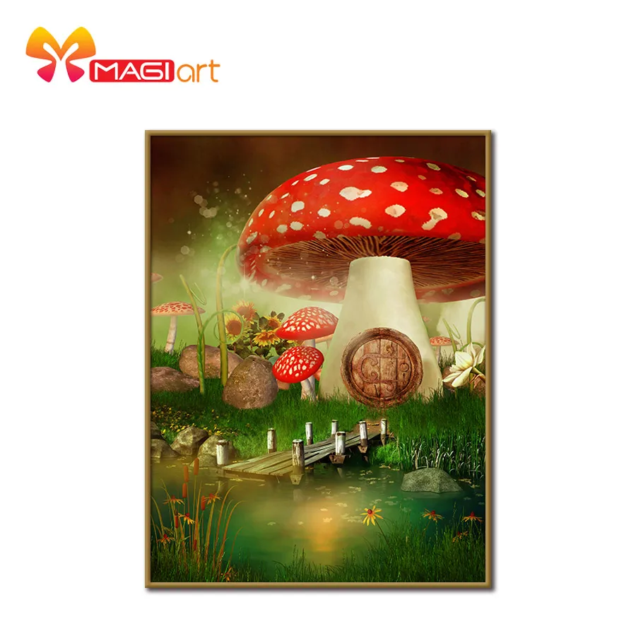 Cross stitch kits Embroidery needlework sets 11CT water soluble canvas patterns 14CT Mushroom house-NCMS047 |