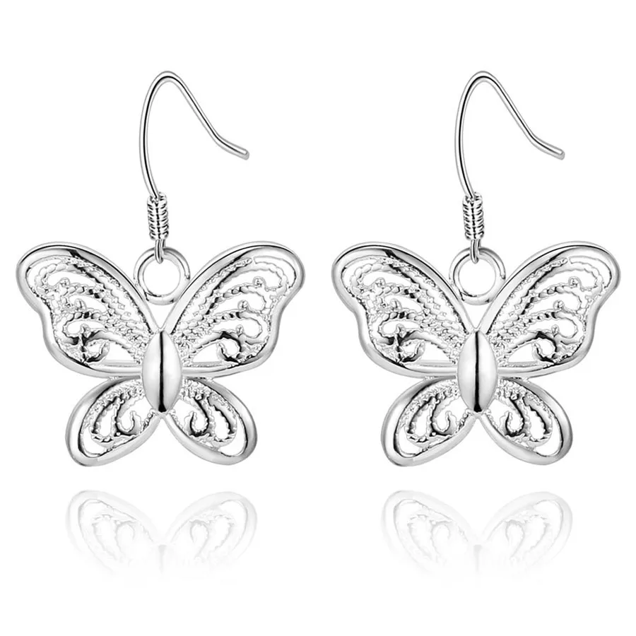 

Cute design silver color butterfly drop earrings fashion party jewelry for women best gift wholesale price