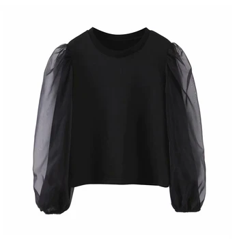 Sexy Basic Black Women Blouse patchwork transparent O neck puff sleeve stretchy shirt female chic stylish tops blusas 
Sexy Basic Black Women Blouse patchwork transparent O neck puff sleeve stretchy shirt female chic stylish tops blusas