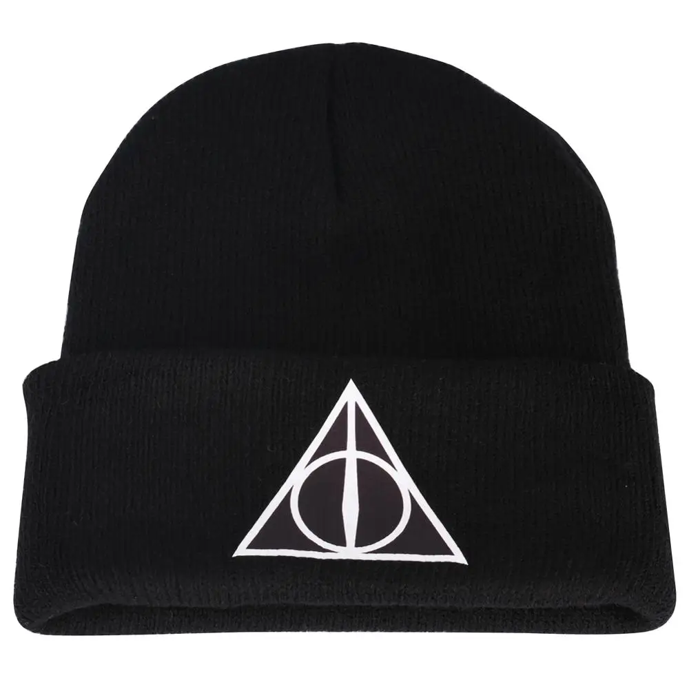 Black Beanie Hat Fantasy Magic and the Deathly Hallows Knitted Hats Women Bonnet Cold Winter Shotr Cap Casual Warm Girls | Аксессуары