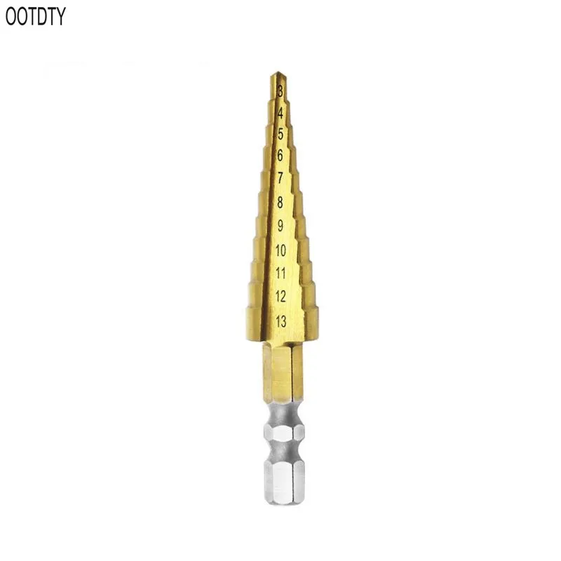 OOTDTY 3-13mm HSS Titanium Coated Step Drill Bit Cone Hex Shank Reaming Power Tools for Metal Wood
OOTDTY 3-13mm HSS Titanium Coated Step Drill Bit Cone Hex Shank Reaming Power Tools for Metal Wood