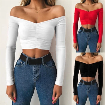 Sexy Off Shoulder Women T-Shirt 2020 Summer Autumn Casual Simple Tee Pullover Tops Slim Bodycon Fashion Basic Shirt Crop Tops
Sexy Off Shoulder Women T-Shirt 2020 Summer Autumn Casual Simple Tee Pullover Tops Slim Bodycon Fashion Basic Shirt Crop Tops