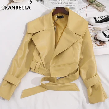 New Spring Women Leather Jacket With Belt Turn-Down Collar Short Slim Style Fashion Cropped Faux Leather Jacket 2020
New Spring Women Leather Jacket With Belt Turn-Down Collar Short Slim Style Fashion Cropped Faux Leather Jacket 2020