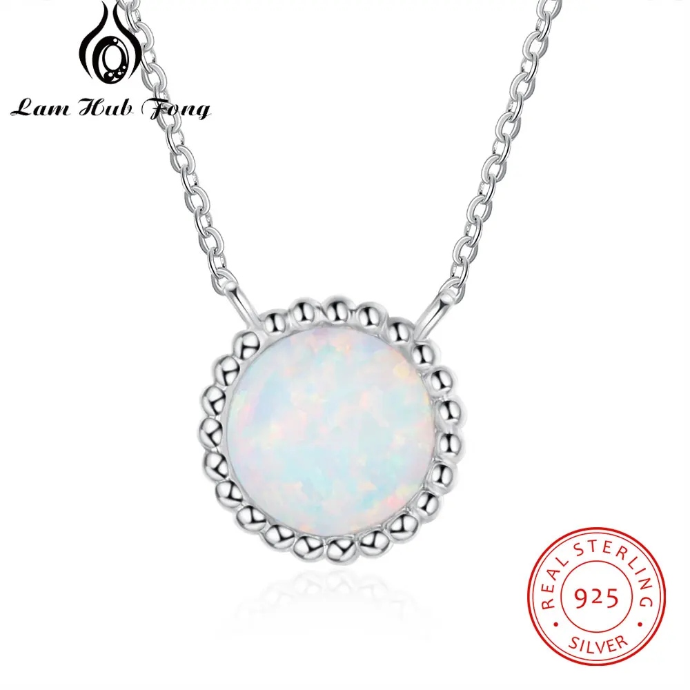 

925 Sterling Silver Round Opal Necklaces Simple Women Chain Necklaces Female Anniversary Gifts Silver 925 Jewelry (Lam Hub Fong)