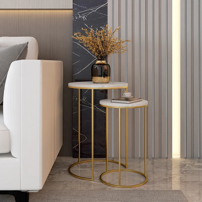 Marble top sofa side table corner end round small coffee golden black legs frame optional 2 sets combination | Мебель