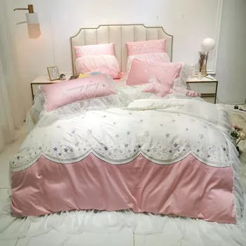 Stars embroidery Bedding Set King Queen Size 4pcs egyptian cotton pink Bed Linen Duvet Cover Bed Sheet Pillowcases for girls 
Stars embroidery Bedding Set King Queen Size 4pcs egyptian cotton pink Bed Linen Duvet Cover Bed Sheet Pillowcases for girls