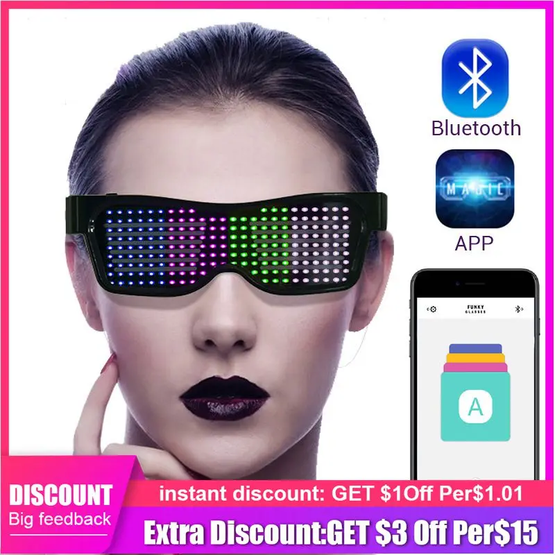 4 colors Quick Flash Led Party Magic Glasses Bluetooth 5.0 APP Control Escudo de gafas luminosas USB Charge DIY App Control gift
4 colors Quick Flash Led Party Magic Glasses Bluetooth 5.0 APP Control Escudo de gafas luminosas USB Charge DIY App Control gift