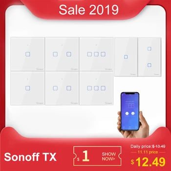 

SONOFF Tx T0 US/EU/UK 1/2/3 Gang Wifi Wall Light Switch Panel Touch/Voice/APP Control Eweilink Smart Home Automation Alexa IFTTT