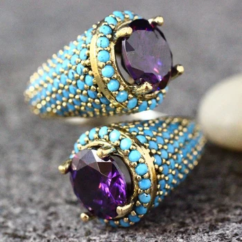 Vintage Gold Color Turquoises Beaded Opening Ring For Women Girls Punk Gothic Party Retro Purple Zircon Jewelry Gift G4M853
Vintage Gold Color Turquoises Beaded Opening Ring For Women Girls Punk Gothic Party Retro Purple Zircon Jewelry Gift G4M853