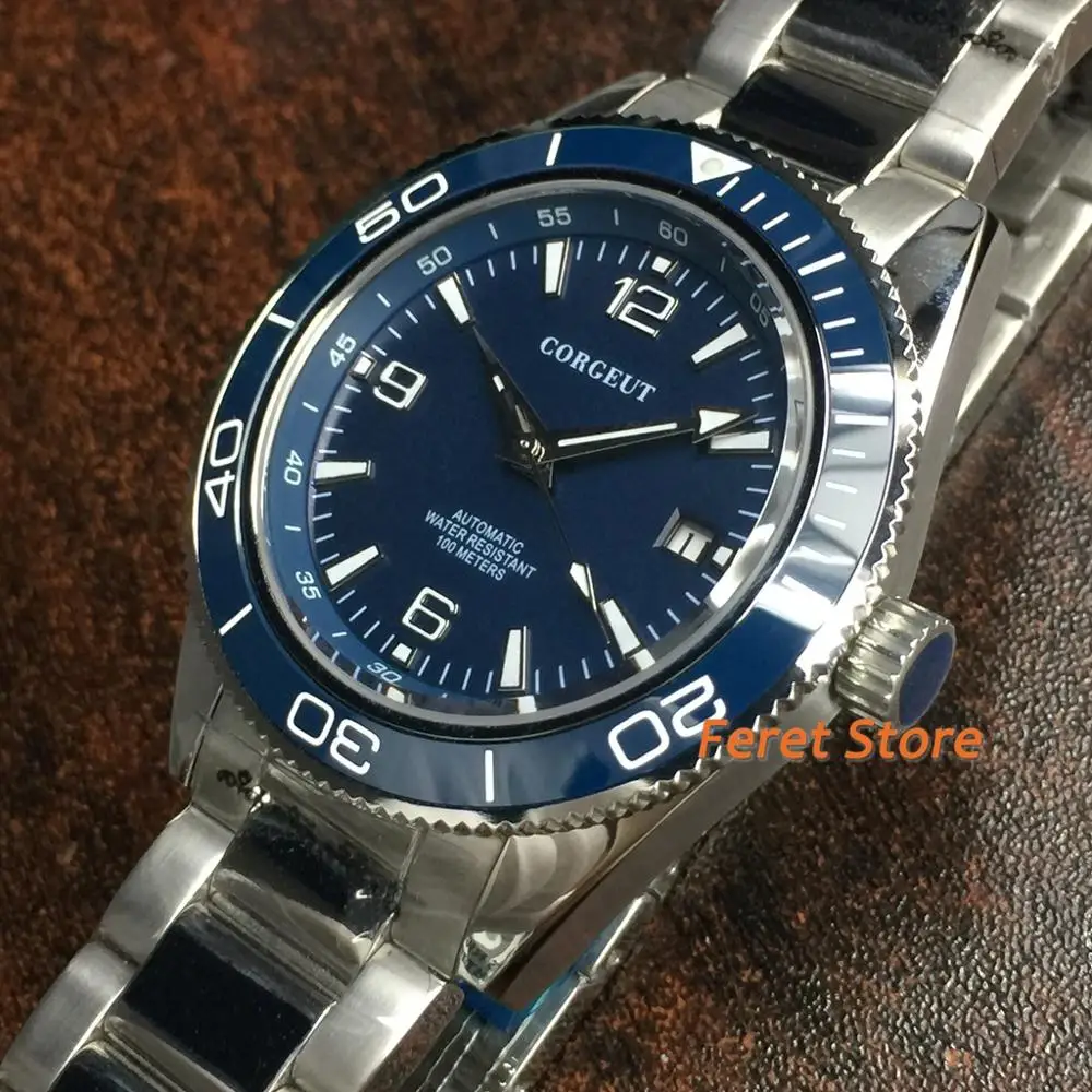 

Corgeut 41mm blue dial Men's Luminous Wristwatch ceramic bezel sapphire glass date display Miyota8215 Automatic mechanical watch