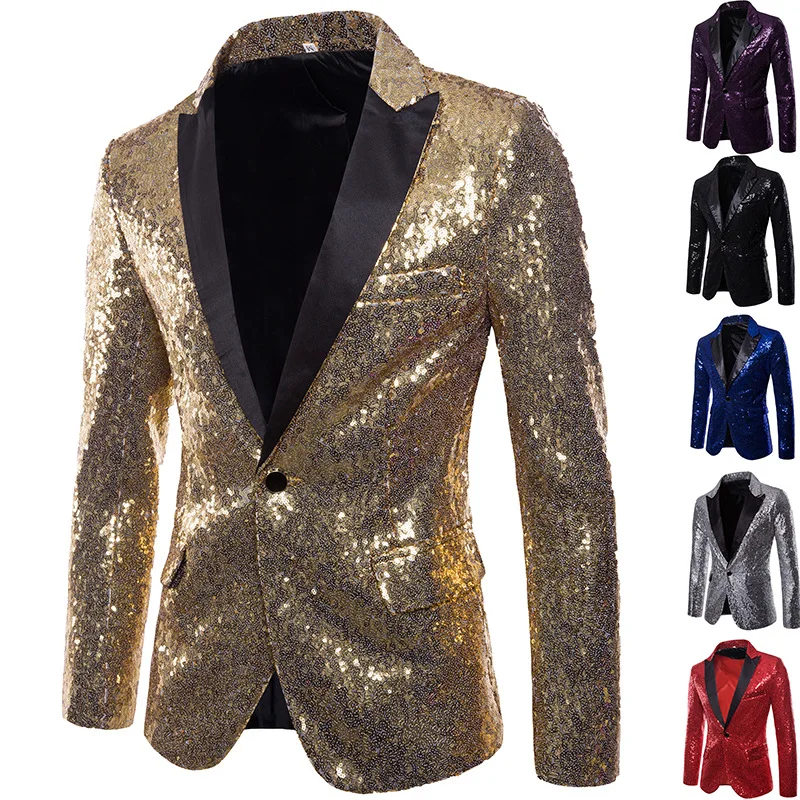 Модный деловой костюм с золотыми блестками топ для ночного клуба одежда мужчин
