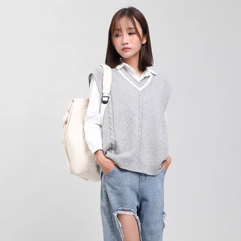 DMLFZMY Women's knitted sweater vest 2019 autumn and winter new women's coat loose wool V-neck sleeveless top
DMLFZMY Women's knitted sweater vest 2019 autumn and winter new women's coat loose wool V-neck sleeveless top