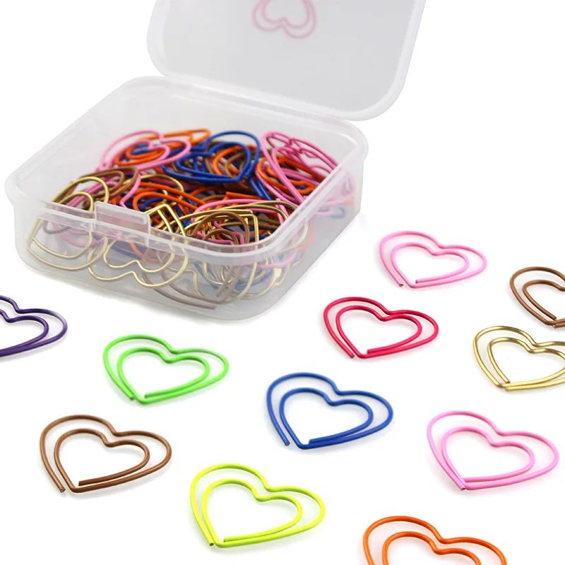 

50pcs/box Memo Clip Heart Shaped Paper Clips Bookmark School Planner Tools Scrapbooking Tools Memo Clip Metal Binder Paperclip