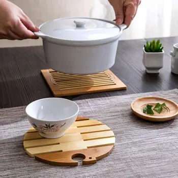 

18CM Japanese Style Bamboo Placemat Table Mat Coaster Insulation Pad Creative Table Bowl Mat Casserole Anti-Scalding Mat