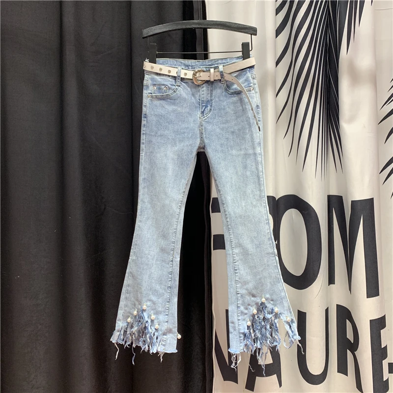 Korean 2020 Spring New Flared Pants High Waist Was Thin Micro-la Jeans Personalized Raw Edge Beaded Micro-la Pants Women's Jeans
Korean 2020 Spring New Flared Pants High Waist Was Thin Micro-la Jeans Personalized Raw Edge Beaded Micro-la Pants Women's Jeans