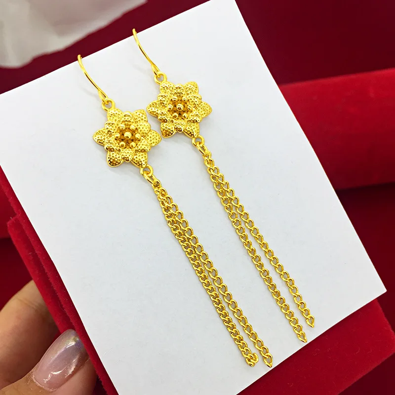 

HOYON 18k Yellow Gold Color Drop Earring For Women Luxury Flower Shape Long Tassel Female Earring Wedding Girl Fine Jewelry