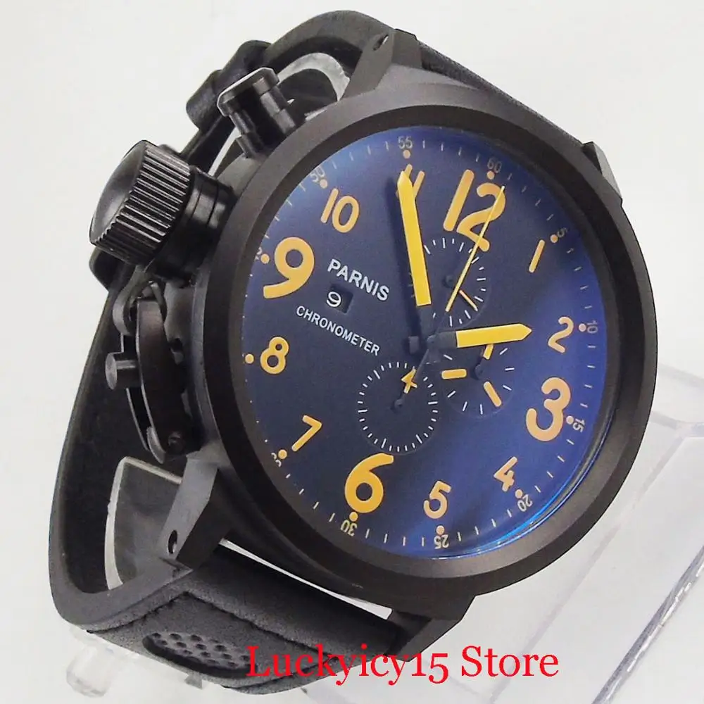 

PARNIS PVD Quartz Men Watch Chronograph Function Date Indicator 50mm Round Case Wristwatch Orange Marks