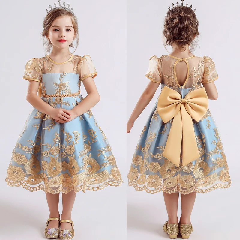 

Платье для девочек с цветочной аппликацией, платье принцессы, Детские платья для девочек, кружевное официальное бальное платье, одежда для маленьких девочек, детская одежда