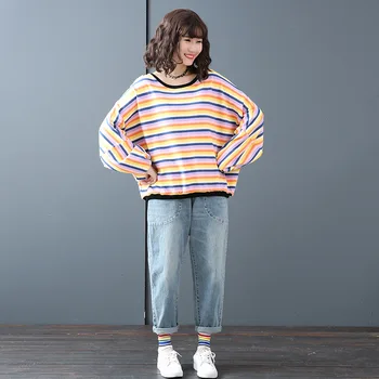 2020 Autumn New Arrival Korean Style Rainbow Stripe T-Shirt Long Sleeve Loose Bat Sleeve T-Shirt Plus Size Free Shipping
2020 Autumn New Arrival Korean Style Rainbow Stripe T-Shirt Long Sleeve Loose Bat Sleeve T-Shirt Plus Size Free Shipping