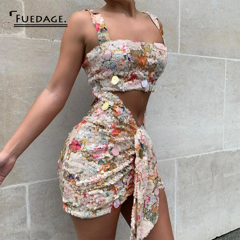 Fuedage Summer Sexy Women Two Piece Set Sequined Glitter Sparkle Patchwork Women Club Set Tank Crop Top Mini Skirt Female Sets
Fuedage Summer Sexy Women Two Piece Set Sequined Glitter Sparkle Patchwork Women Club Set Tank Crop Top Mini Skirt Female Sets