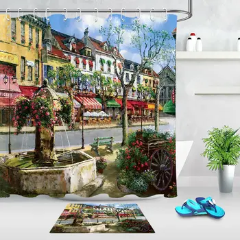 European Watercolor Street Fabric Shower Curtain Set Bathroom Decor w/ Hook 
European Watercolor Street Fabric Shower Curtain Set Bathroom Decor w/ Hook