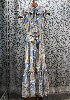 2020 Spring and Summer New Women's Crimp Collar Lace Tie Waist Decoration Printing Long Dress 409
2020 Spring and Summer New Women's Crimp Collar Lace Tie Waist Decoration Printing Long Dress 409